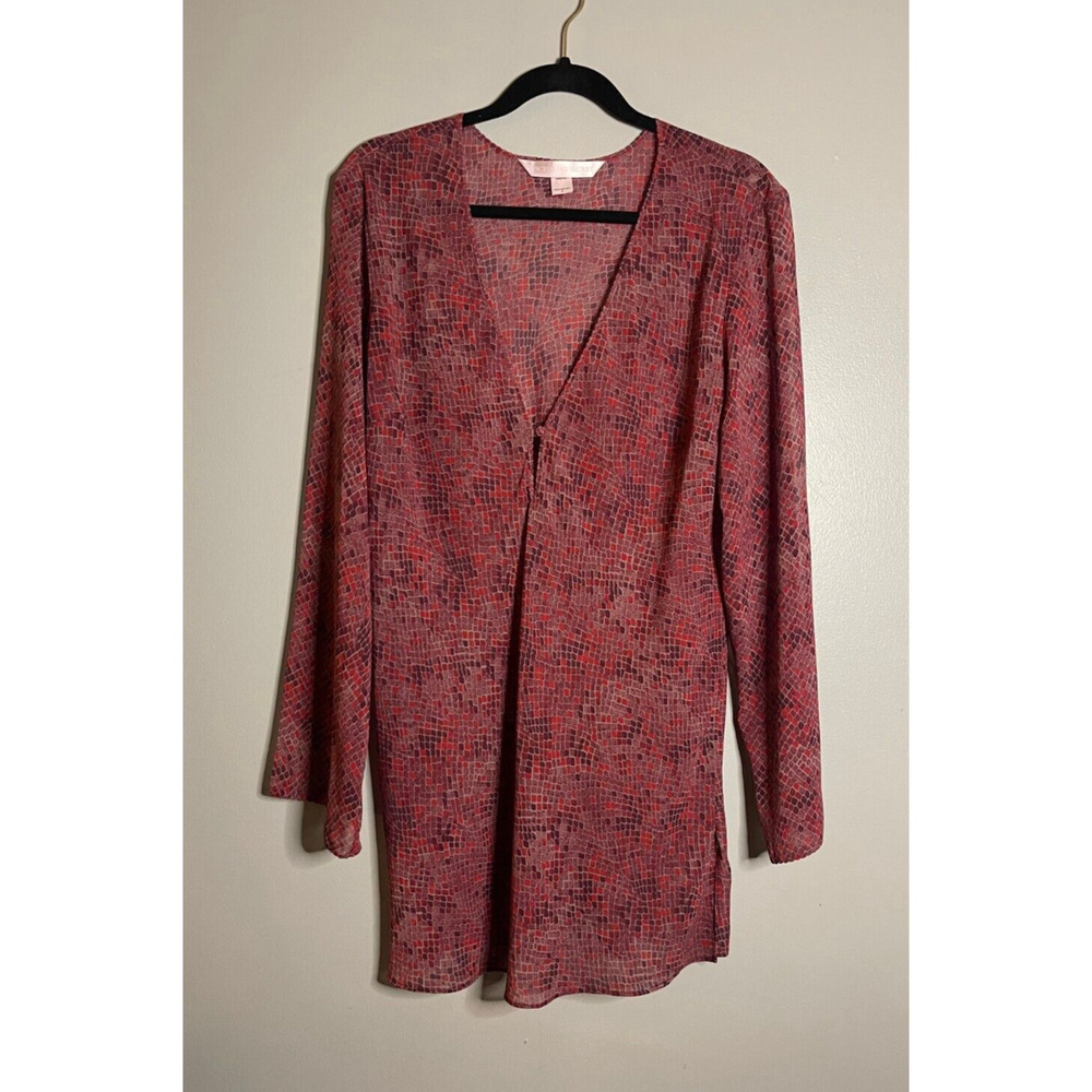 Victoria's Secret L Swim Cover Up Dress V Neck Mosaic Tile Snakeskin Sheer Red